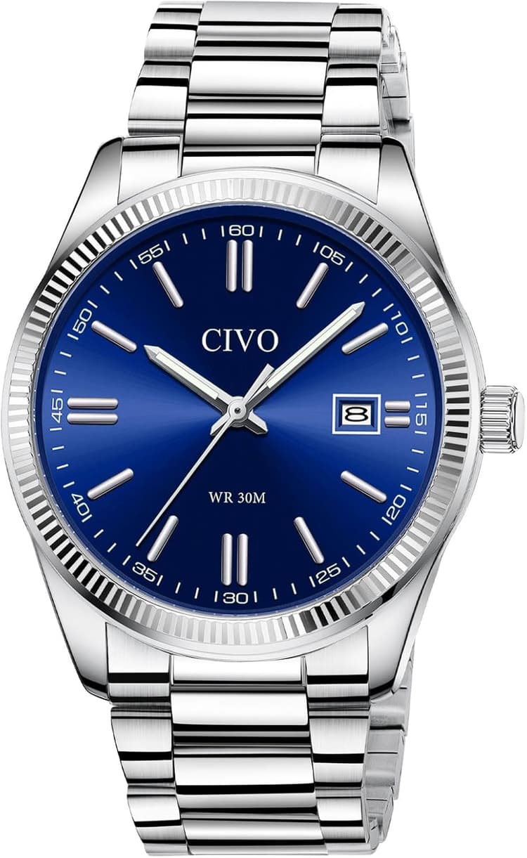 CIVO Montre Homme Business Analogique: Montre Quartz Etanche en Acier Inoxydable ou Cuir - Cadran Clair avec Aiguilles Lumineuses et Affichage Date pour Hommes d'affaires Professionnels