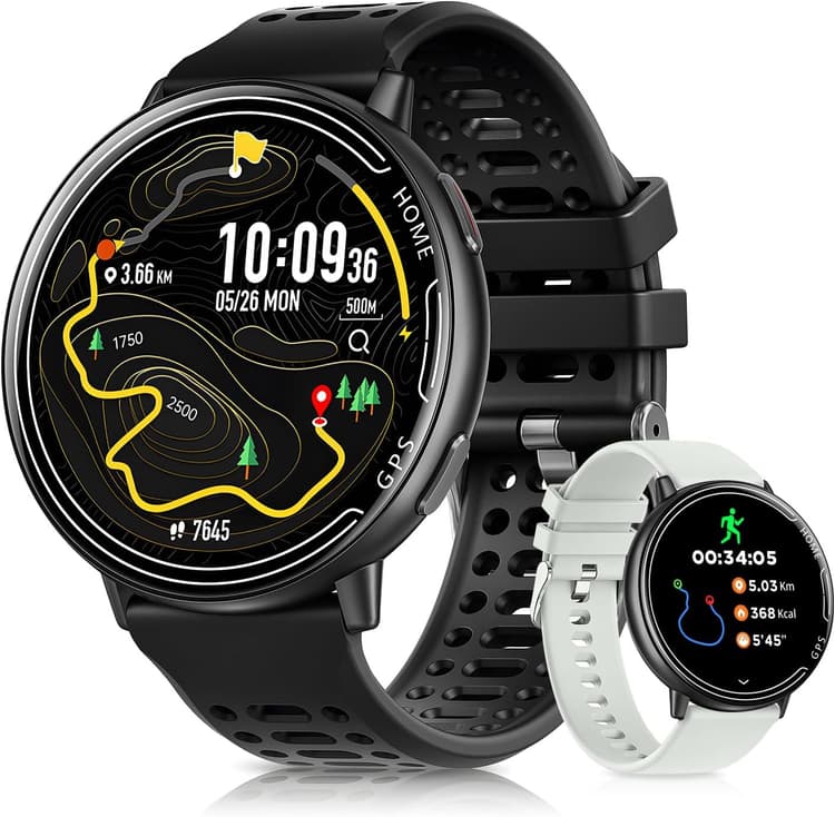 GPS Smart Watches for Men, 1.39" AMOLED Screen Smartwatch, Bluetooth Call/100+ Sport Modes/GPS/Compass/Heart Rrate/Blood Pressure, Fitness-Tracker, Smartwatch for Android iPhone(Gray& Black)