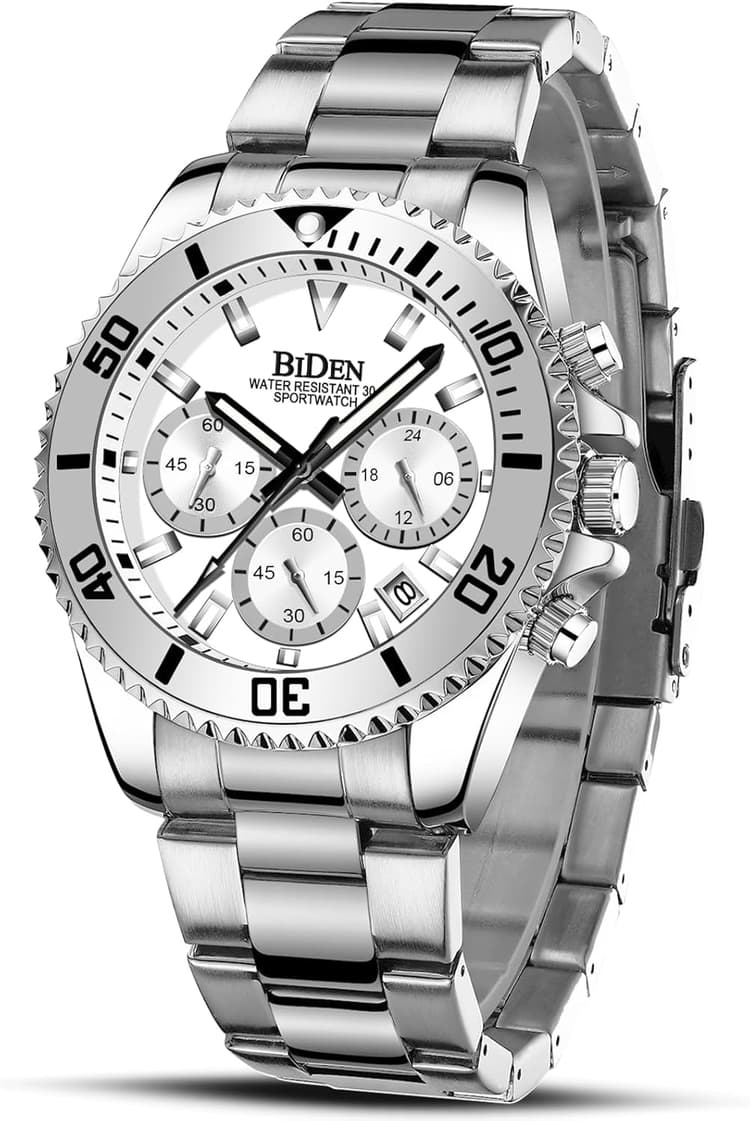 HANPOSH Montre Homme Montres Bracelets Etanche Design Analogique Chronographe Lumineuses Acier Inoxydable Cadran Calendrie Fashion