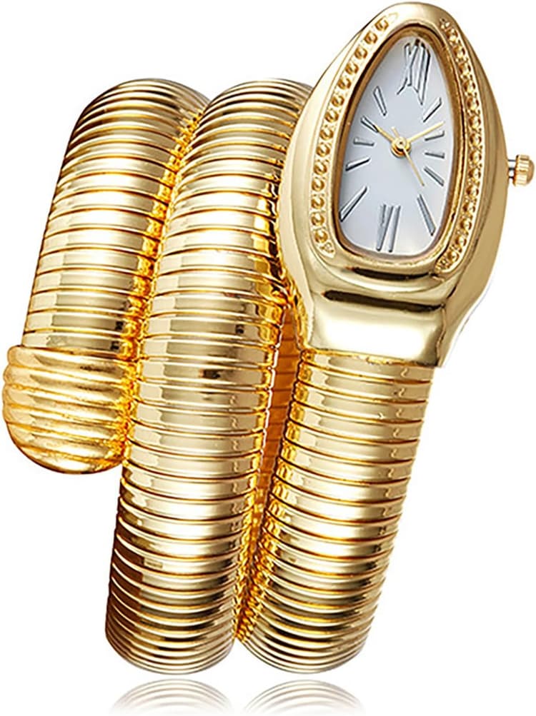 Montre Femme Or Cadran Blanc Bracelet Serpent Or Coffret Cadeau Élégant Coffret Cadeau Noir, Couleur de l'image :
