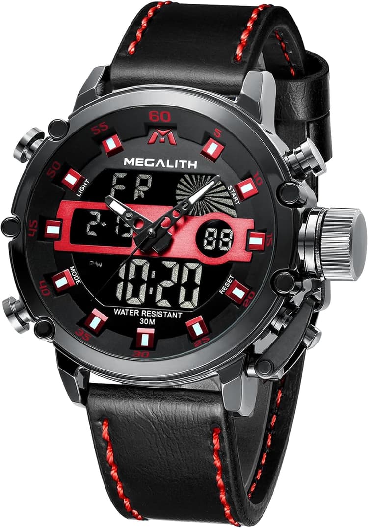 MEGALITH Montre Homme Digitale Militaire Sport Montre Numerique Homme Etanche 3ATM Grand Cadran Montres Bracelet avec Chronomètre Alarme Calendrier LED