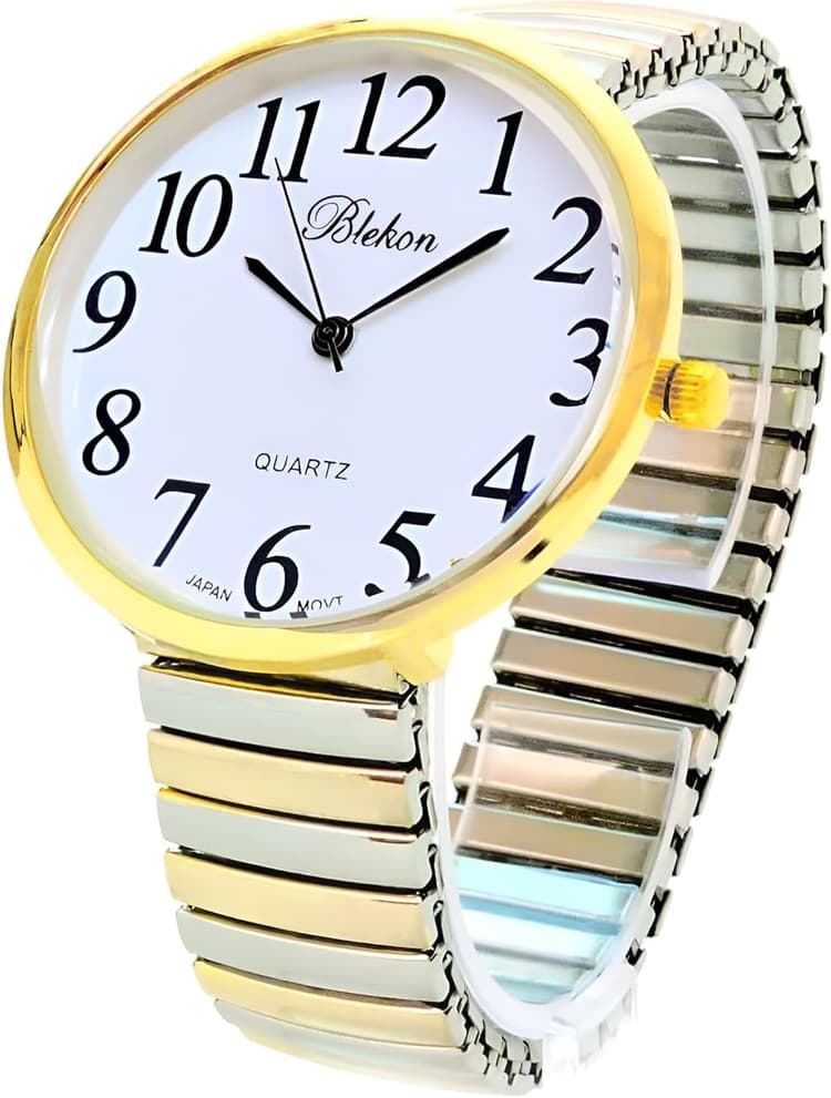 Geneva Super Large Stretch Watch Clear Number Easy Read (Two Tone)