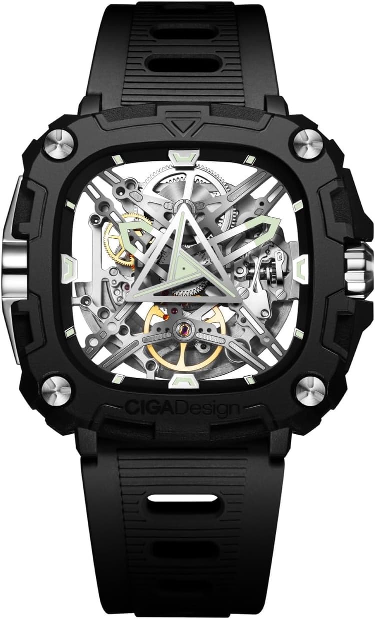 CIGA Design Montre mécanique Automatique - Série X Eye of Horus - Montre Bracelet pour Homme - Style Squelette - Boîtier biocéramique avec Bracelet en Silicone, Moderne