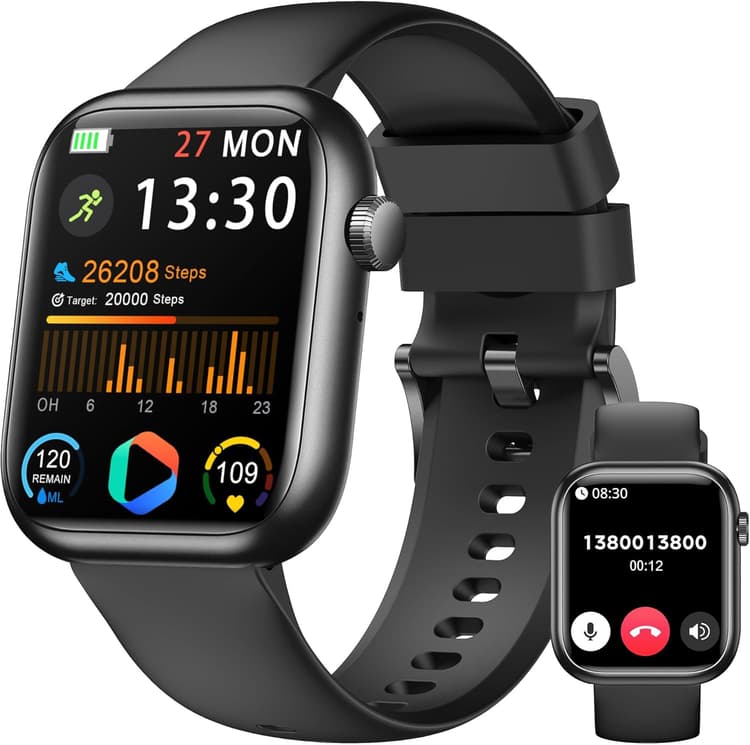 Montre Connectée Homme Femme, 1.83" Smartwatch avec Appel Bluetooth, Tensiomètre/Fréquence Cardiaque/SpO₂/Sommeil, Podometre, 123+ Mode Sport, Etanche IP68 Sport Bracelet Connecté pour Android iPhone