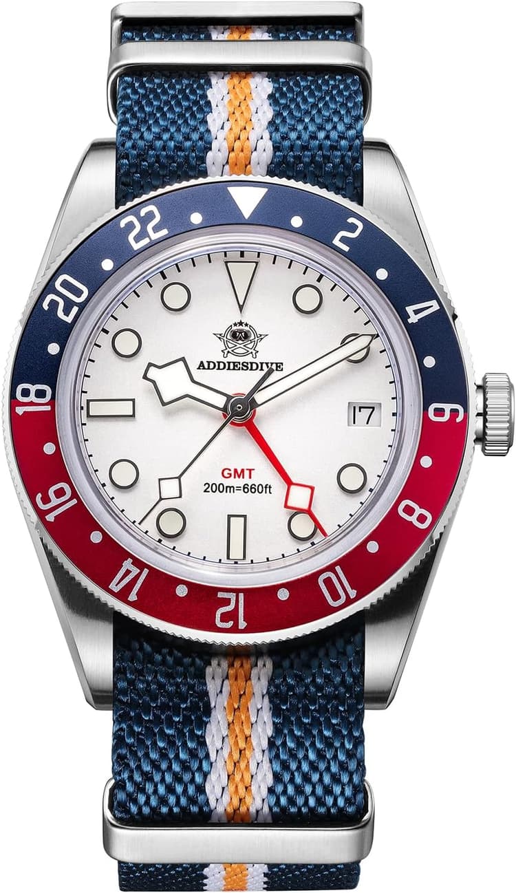 ADDIESDIVE GMT 24H Montre analogique à quartz pour homme en acier inoxydable 200 m