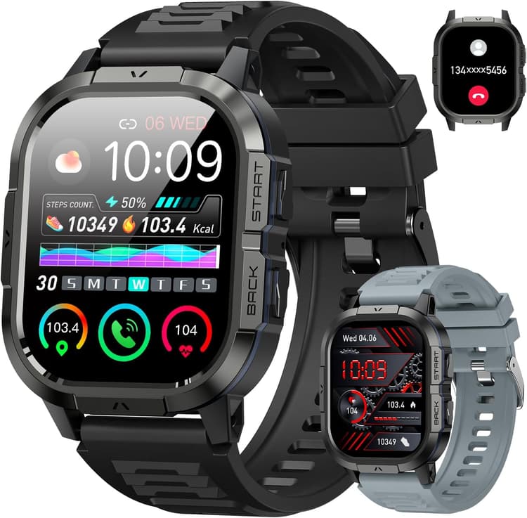 Montre Connectée Homme Femme Smartwatch avec Appel Bluetooth: Fitness Smart Watches for Men Militaire Montre Sport Tracker 120+ Podometre IP68 Étanche Montre Intelligente Smart Watch pour iOS Android