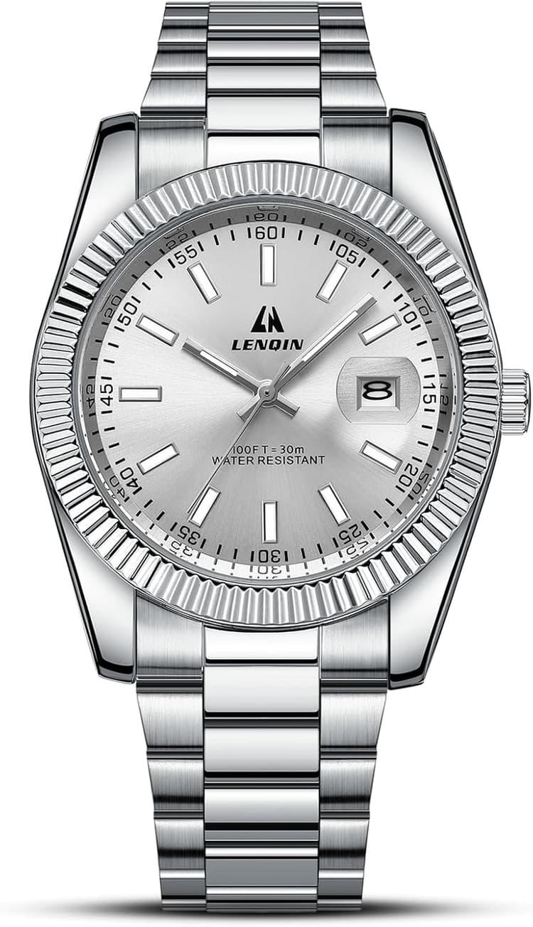 LN LENQIN Montre Homme Montres en Acier Inoxydable pour Hommes Montres-Bracelets étanches Montre à Quartz analogique Mode