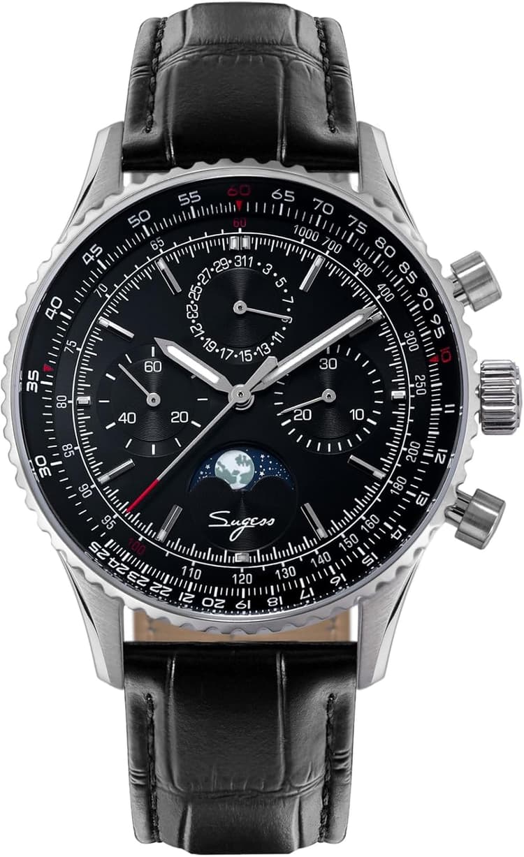 Sugess MoonPhase Master Gold Swan Neck S468.SK.K ST1908 Mechanical Chronograph Mens Wrist Watch Seagull 1963