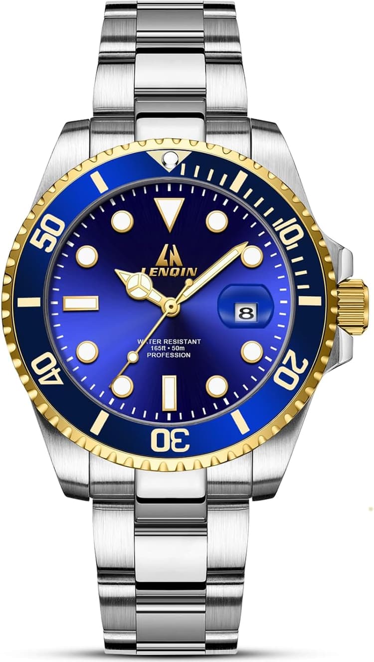 LN LENQIN Montres Hommes Montres en Acier Inoxydable pour Hommes Quartz analogique étanche Montre Poignet avec des Mode Lumineuse