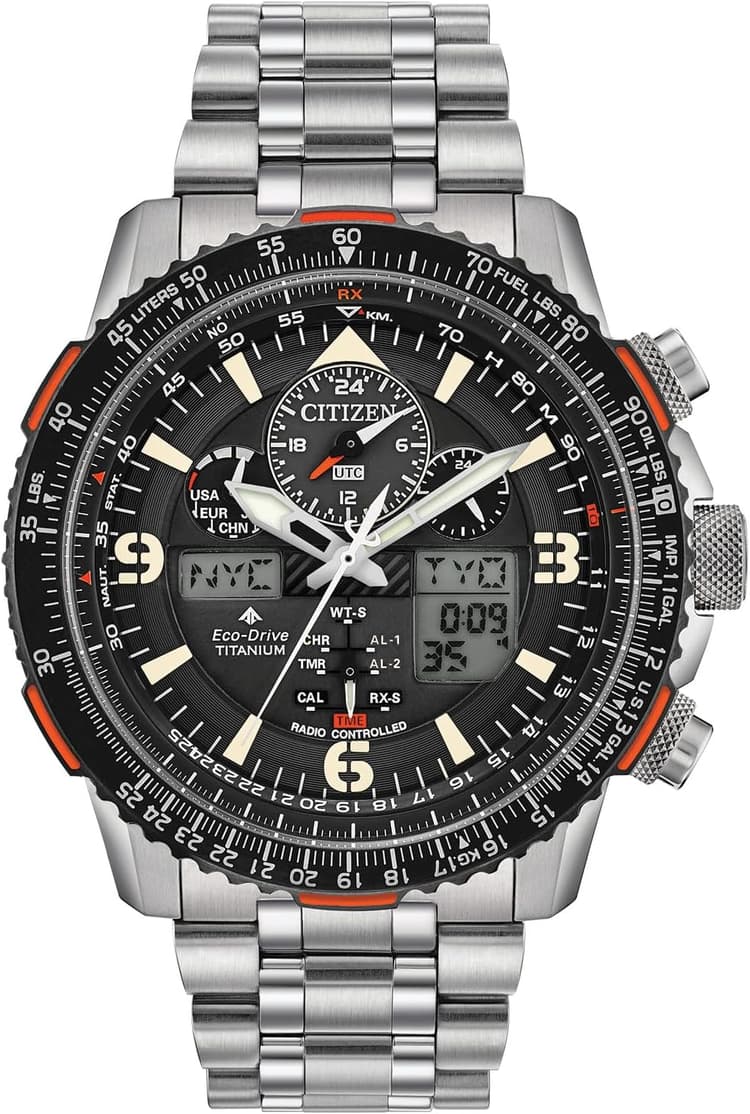 Citizen Men's Promaster Air Skyhawk Eco-Drive Pilot Watch, Atomic Timkeeping Technology, Chronograph, Power Reserve Indicator, Ana-digi Display, Luminous Hands and Markers, Stainless Steel Bracelet (Model: JY8108-53E)
