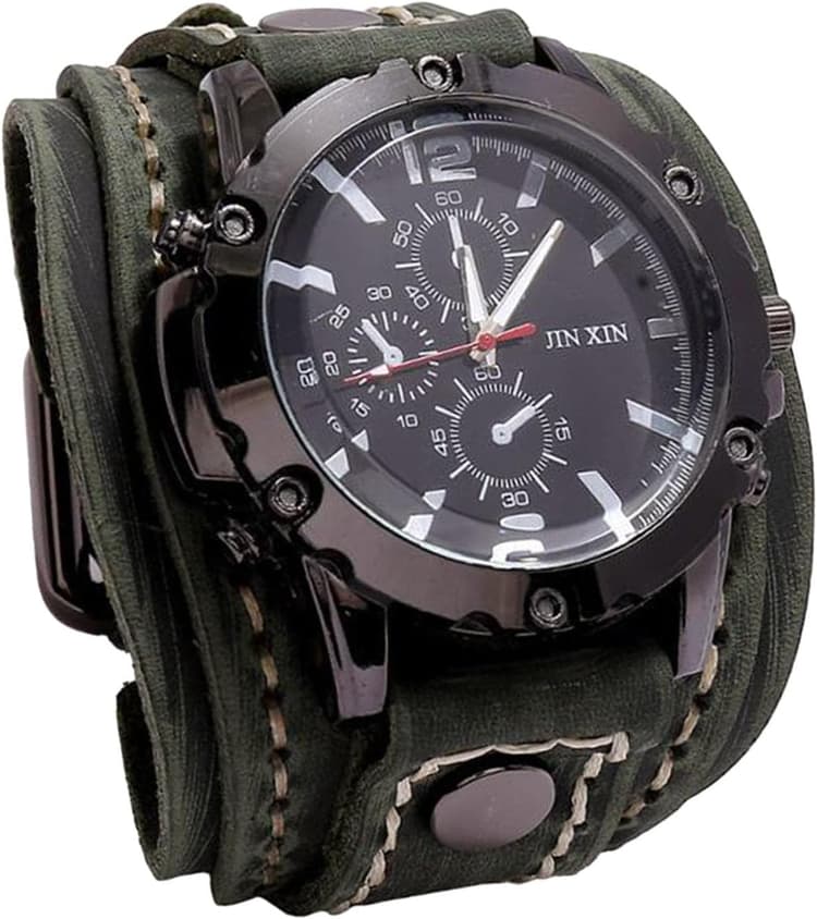 Sharplace Montre-Bracelet de Style Punk, Montres à Quartz à Chiffres Romains à Manchette Large en PU