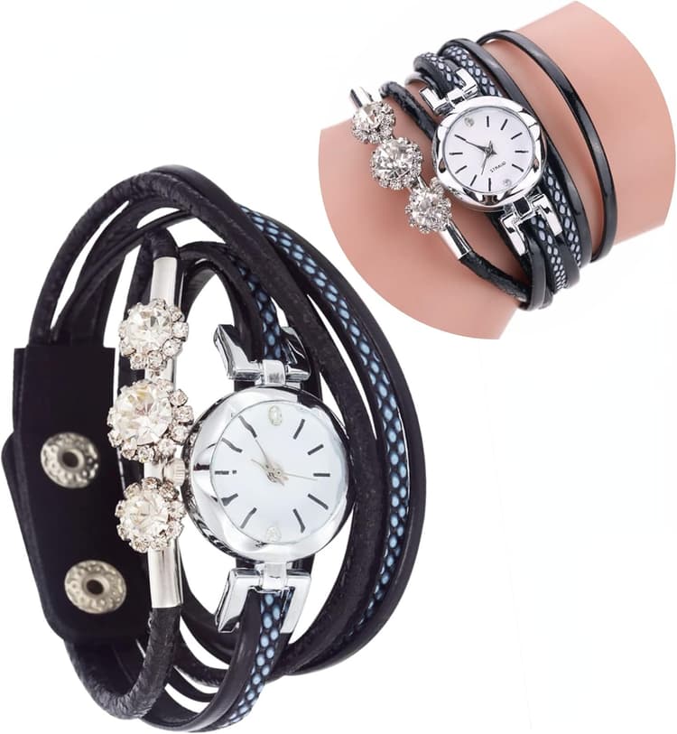 4 Couleurs Femmes Strass PU Bracelet Cadran Rond Quartz Bracelet Montre-Bracelet Montre-Bracelet Montre Femmes Bracelet Montre Femmes Montre-Bracelet Strass Montre PU Montre
