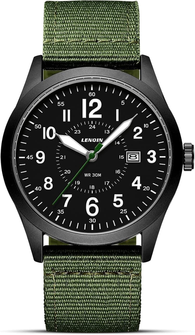 LN LENQIN Montre Homme Montres Militaires Field Analog Quartz Montre pour Homme Affichez Les Montres de Poignet imperméables avec Date Nylon Band Army Tactical Sports