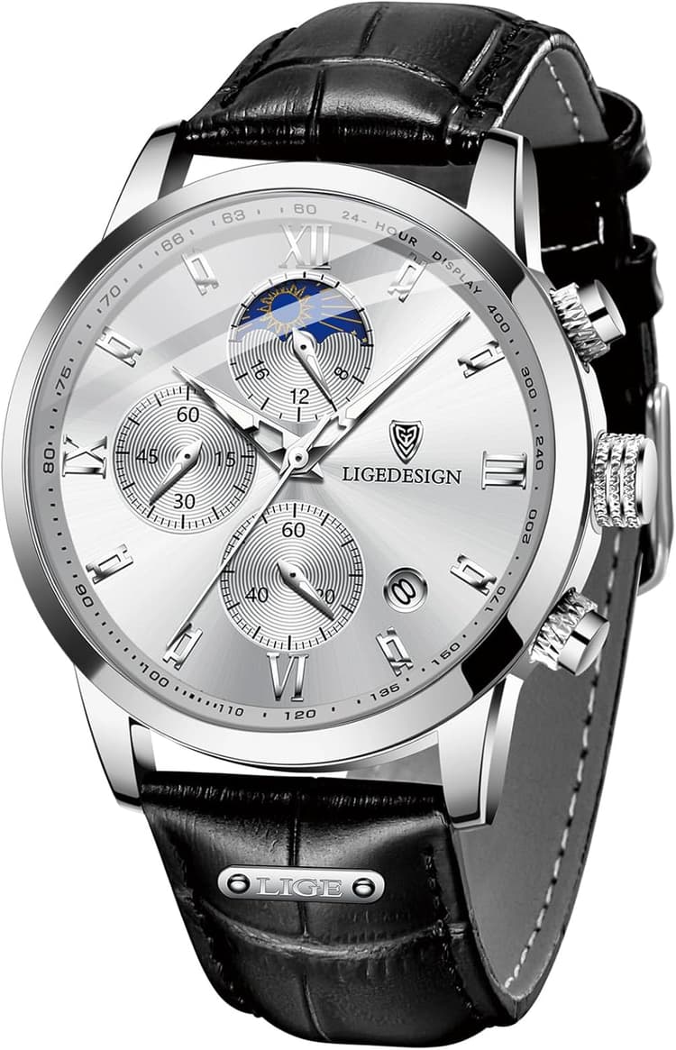 LIGE Montre Homme Étanch Acier Inoxydable Analogique Quartz Sport Chronographe Classique Bracelet Montres