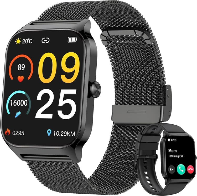 KALINCO Montre Connectée Homme Femme, 1.85” AI Smartwatch avec Appel Bluetooth, Pression Artérielle, Stress, Podometre, Sommeil, Cardiofrequencemetre, 100+ Sport Bracelet, Cadeaux pour Android iOS