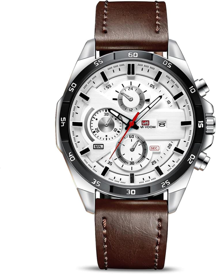 OFFCUP Montres pour Hommes, Montre Chronographe de 55mm, Montre à Analogique Quartz avec Bracelet en Cuir et Date, Grand Cadran Mode Affaire Montres-Bracelets Cadeau Elégant pour Homme