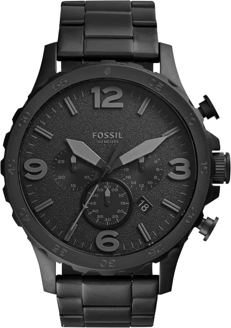 Fossil Men's Nate Quartz Watch, Oversized Stainless Steel Chronograph Watch for Men