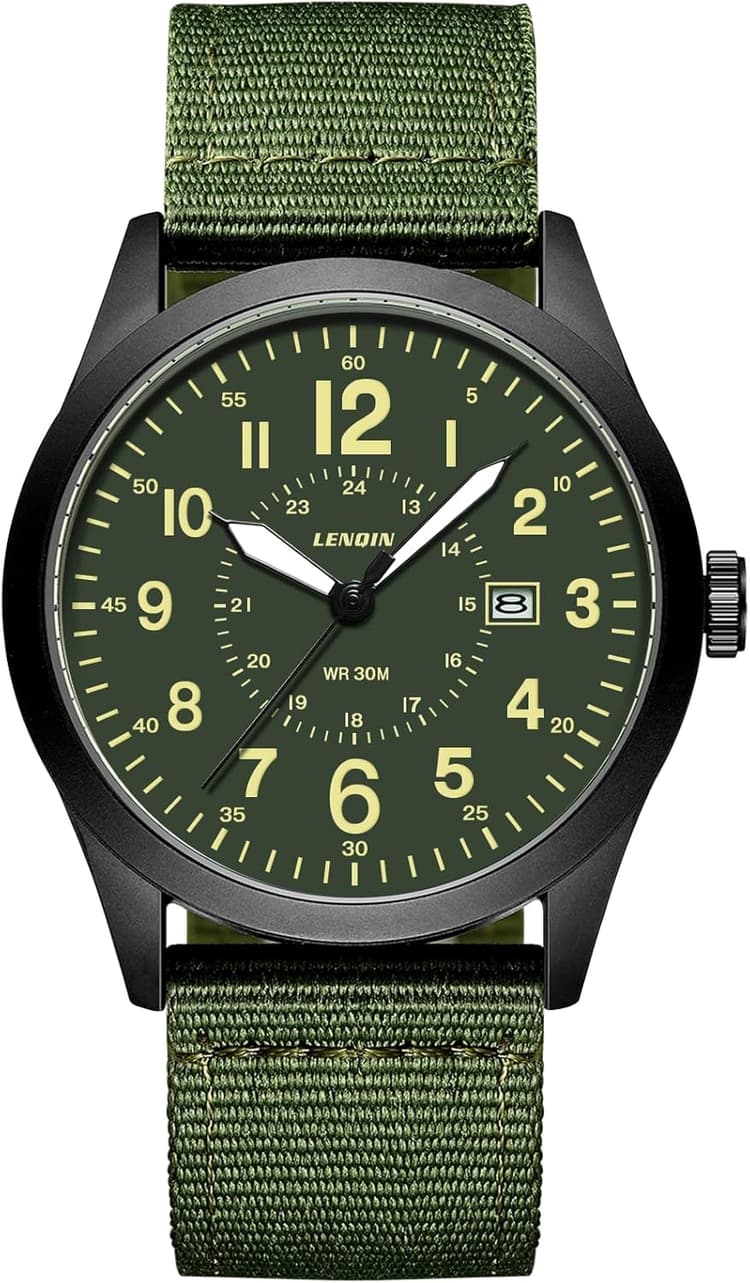 LN LENQIN Montre Homme Montres Militaires Field Analog Quartz Montre pour Homme Affichez Les Montres de Poignet imperméables avec Date Nylon Band Army Tactical Sports