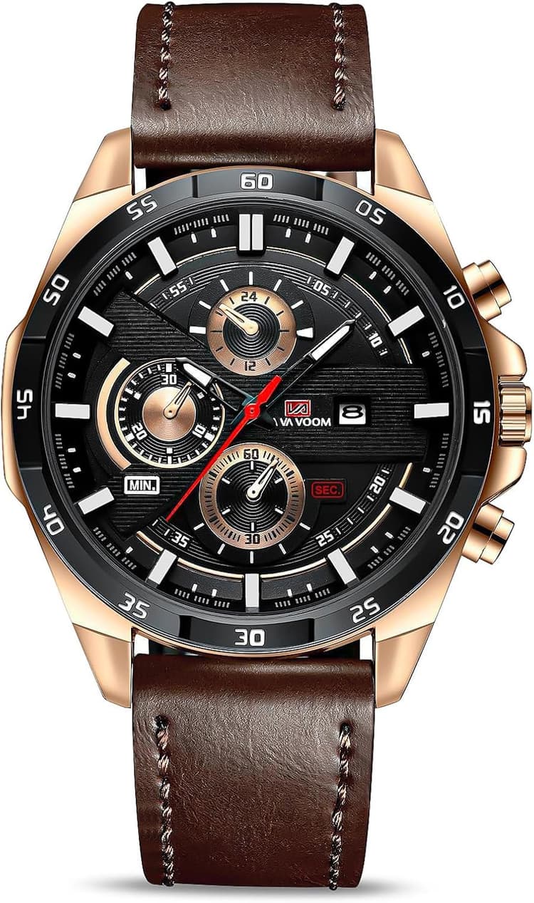 OFFCUP Montres pour Hommes, Montre Chronographe de 55mm, Montre à Analogique Quartz avec Bracelet en Cuir et Date, Grand Cadran Mode Affaire Montres-Bracelets Cadeau Elégant pour Homme