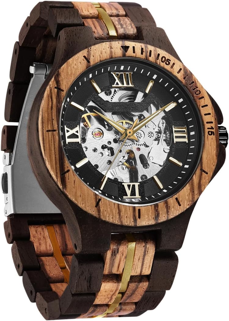 FORSINING Montre pour homme - Design classique - En bois - Automatique - Squelette - Montre mécanique lumineuse et étanche
