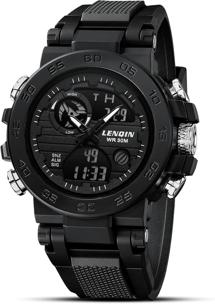 LN LENQIN Mens Watches Digital Military Watch for Men Stopwatch Army Survival Tactical Sports Outdoor Big Face Waterproof Men's Wrist Watches with LED Backlight/Timer/Alarm/Date