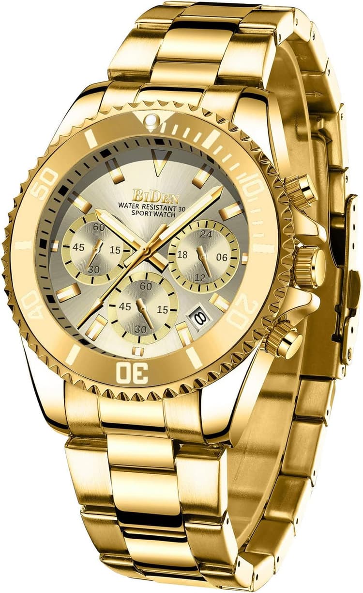 HANPOSH Montre Homme Montres Bracelets Etanche Design Analogique Chronographe Lumineuses Acier Inoxydable Cadran Calendrie Fashion