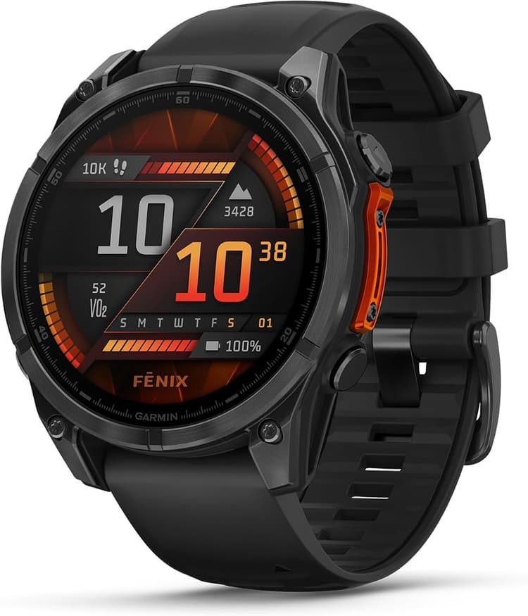 Garmin fēnix® 8 – Montre GPS Multisports AMOLED - Gray avec Bracelet en Silicone Noir – 47 mm