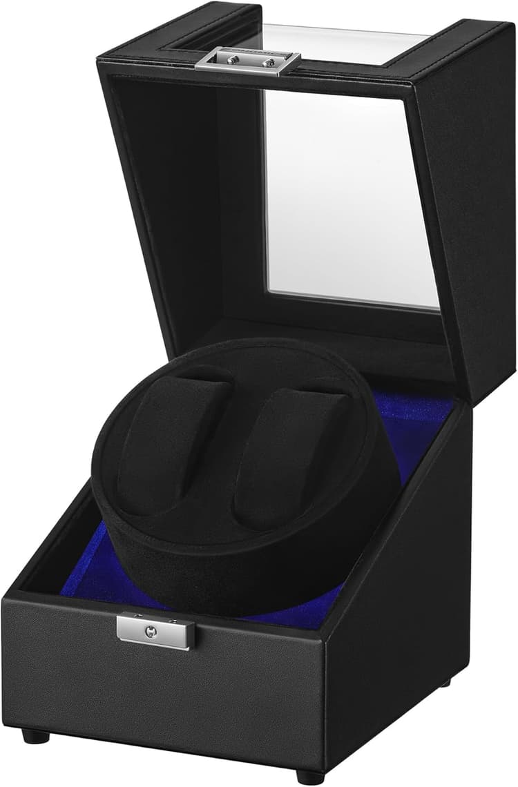 SONGMICS Boîte Remontoir Automatique, Silencieux, avec Éclairage LED, Coussin Réglable, Serrure, 4 Modes de Remontage, Câble USB-C