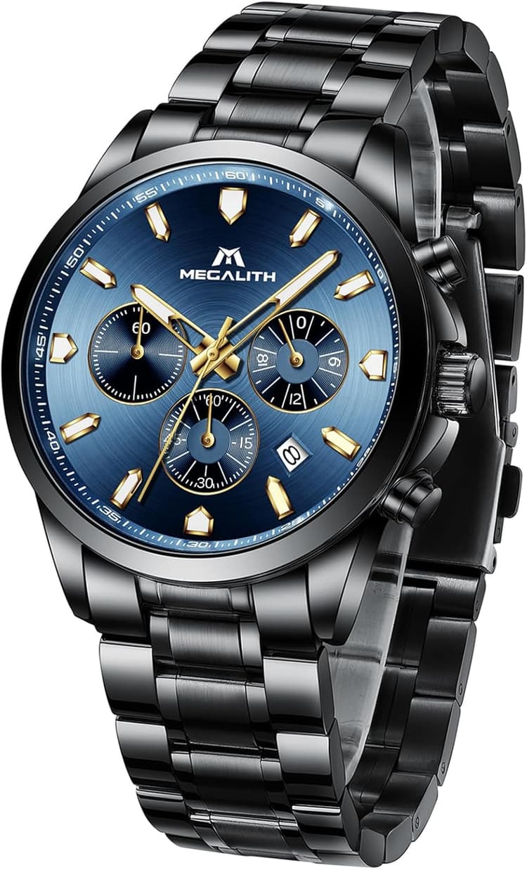 MEGALITH Montre Bracelet Homme Acier: Analogique Quartz Chronographe - Etanche Montre avec Calendrier Date - Design Intemporel pour Anniversaire et Saint Valentin