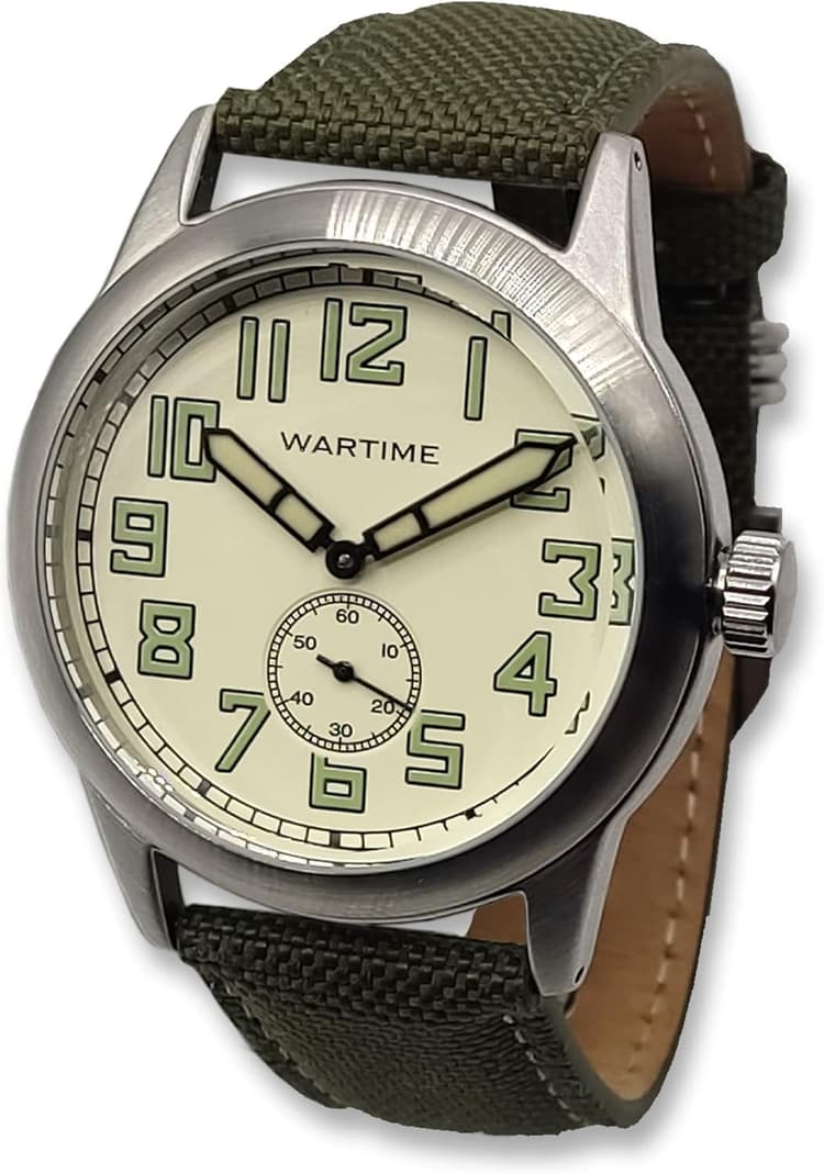 WARTIME | WW2 Military Watch – Vintage USAAF Watch, Swiss-Quartz Movement with Canvas strap and leather lining, 10 ATM Water Resistant. The Perfect WW2 Memorabilia. Mens Watches for Ever