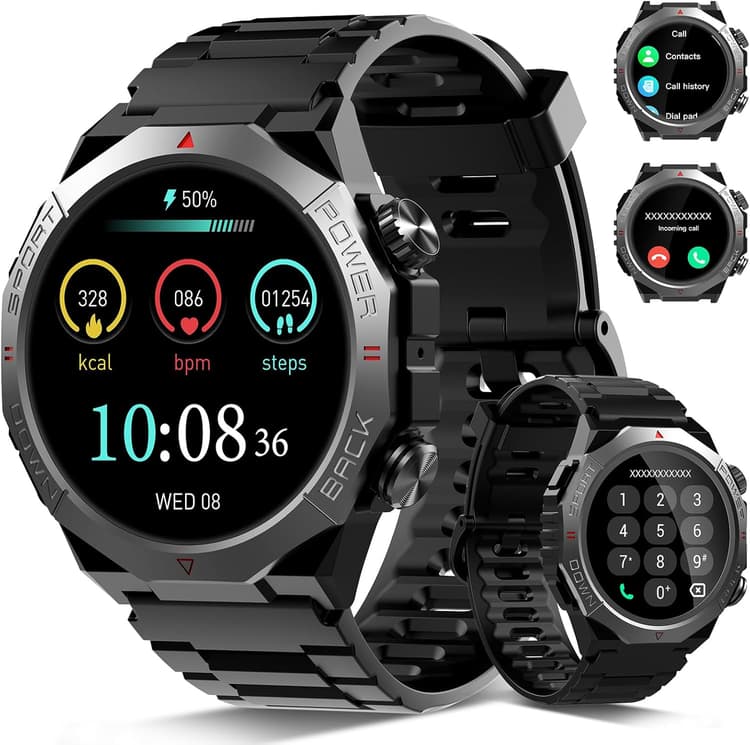 Qecnato Montre Connectée Homme, 1.39" HD Militaire Smartwatch avec Appel Bluetooth, Smart Watch Homme avec 110+ Modes Sportifs/Cardiofrequencemetre/Sommeil, Etanche IP68 Montre Intelligente