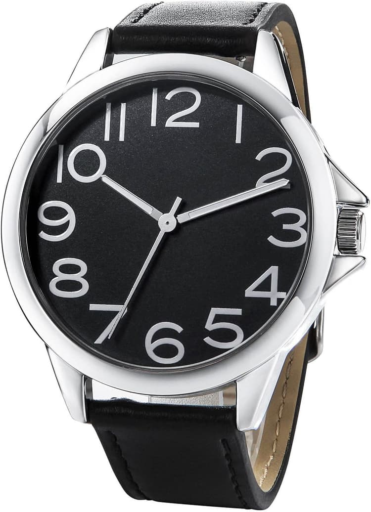 Montre Homme pour Grand Cadran Numérique en Cuir étanche Chiffres Arabes Classique Montre à Quartz pour Homme