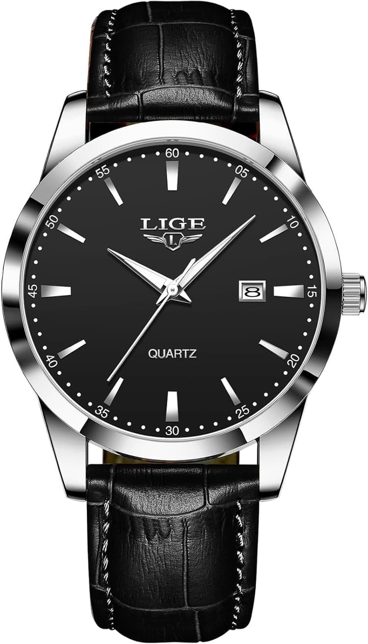 LIGE Montre pour Hommes avec Date Montre éTanche à Quartz pour Hommes en Cuir Jaune-Brun