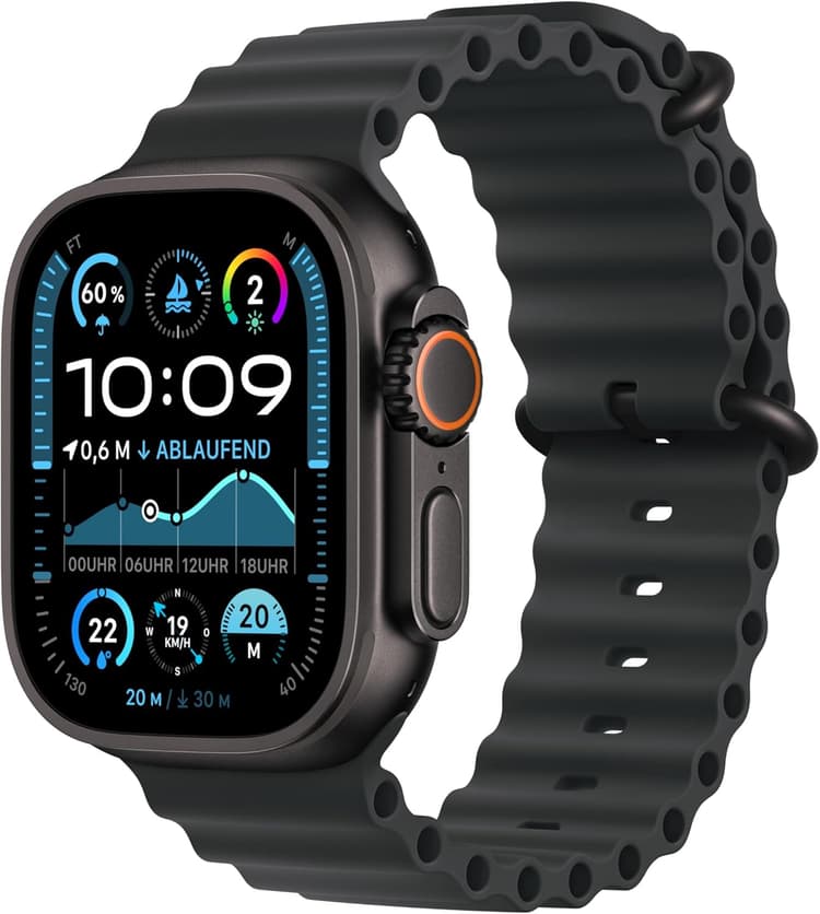 Apple Watch Ultra 2 [GPS + Celular, 49mm] Boîtier en Titane avec Bracelet Black Ocean, Taille Unique (Reconditionné)