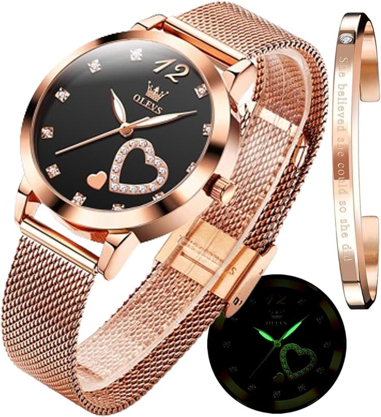 OLEVS Femmes Montres Luxe Or Rose Femmes Ultra - Mince Montre légère en Acier Inoxydable Mesh Montre - Bracelet élégant étanche pour Femmes avec Bracelet réglable