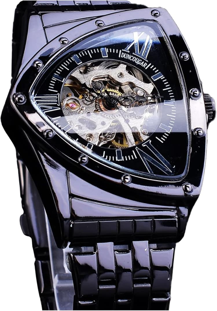 FORSINING Triangle Skeleton Men's Automatic Mechanical Watch Luxury Gold Black Stainless Steel Watches Waterproof Luminous Sports Wristwatch