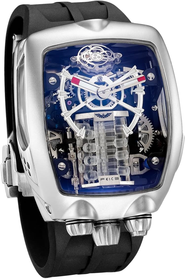 FEICE FM666 Montre Homme Squelette Grand Boîtier Montre Mécanique Montre Automatique pour Homme Noir, argent