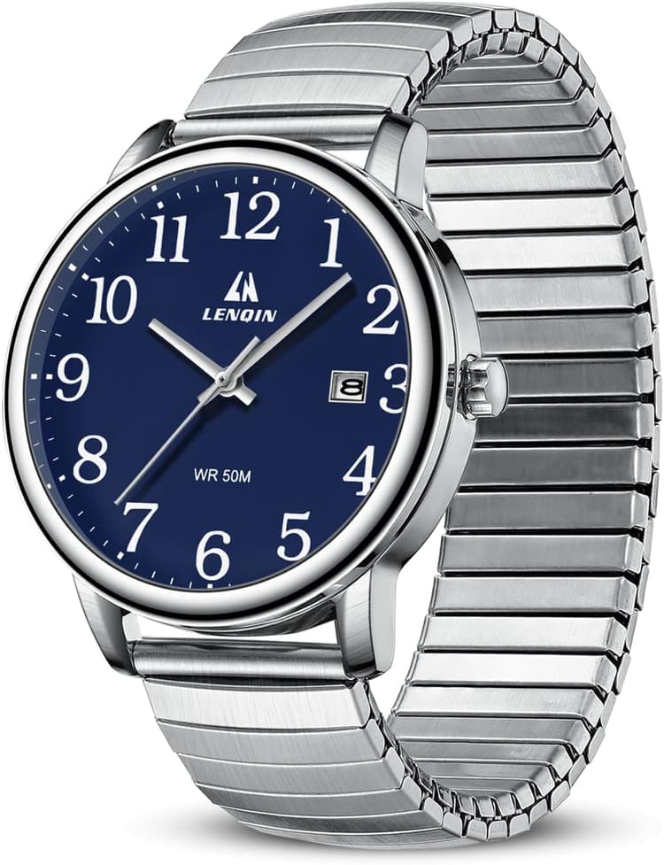 LN LENQIN Montre Homme en Acier Inoxydable avec Grand Cadran numérique, Facile à Lire, Montre à Quartz étanche pour Hommes