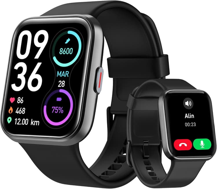 Montre Connectée Homme, 1,85" Femme Smartwatch pour Samsung iPhone Android, Alexa intégrée 3ATM 100+ Modes Sportifs Moniteur de SpO2/Sommeil/Fréquence Cardiaque/Podometre/Calories Noir