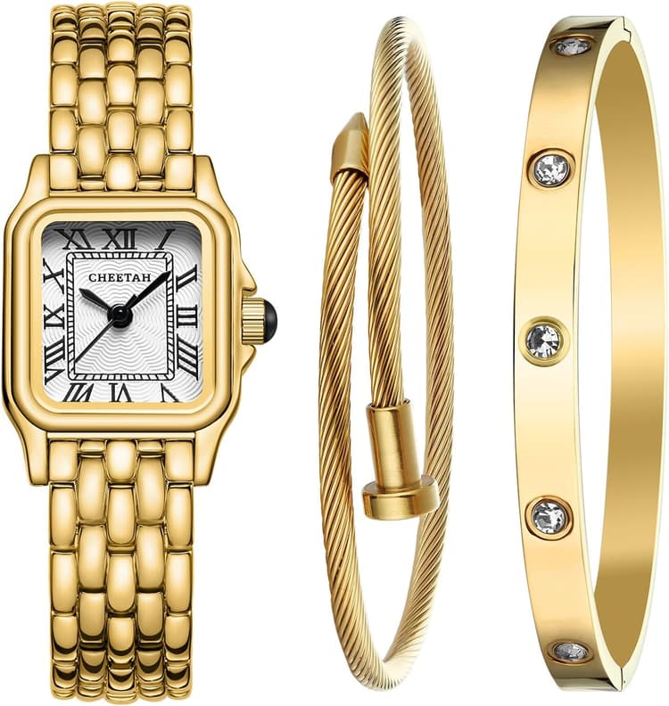 CHEETAH Women’s Gold Bangle Watch and Bracelet Set