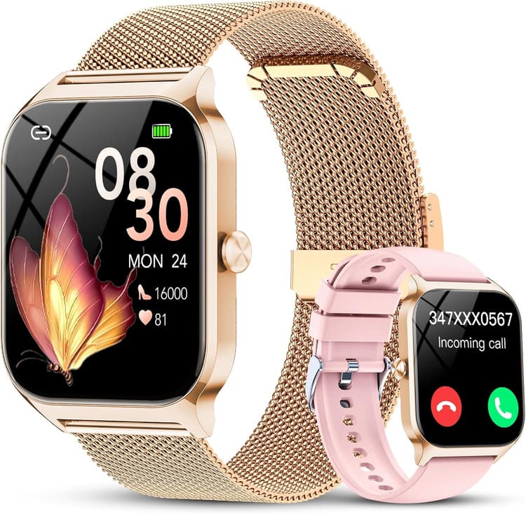 CASCHO Montre Connectée Femme avec Appel Bluetooth,1.85" HD Smartwatch Femme avec Fréquence Cardiaque/Sommeil/SpO2, 120+ Modes Sportifs, IP68 Étanche Fitness Tracker, Montre pour Android iOS Or Rose