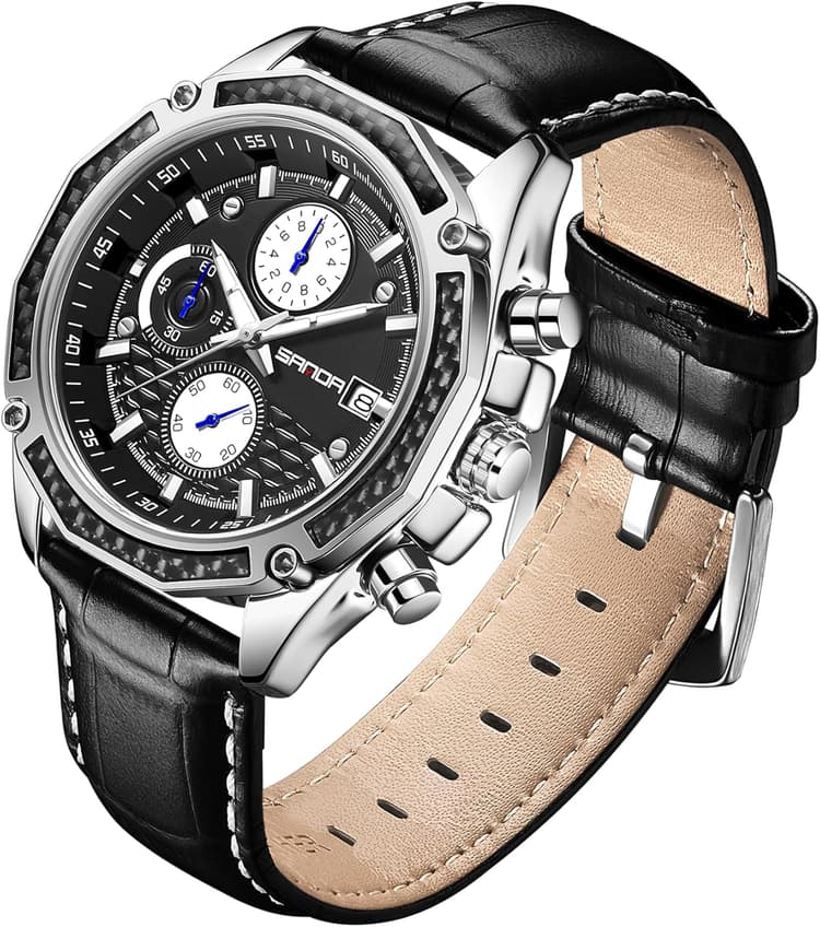 Montres pour Hommes Montre Analogiques Quartz avec Bracelet en Cuir étanche Chronographe Calendrier Montre en Acier Inoxydable,Montre-Bracelet pour ClassiqueDécontracté Entreprises