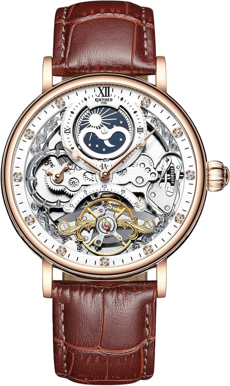 RORIOS Montre Homme Etanche Mécanique Montres Bracelet de Cuir Squelette Remontoir Automatique Montre Classique Montre pour Hommes