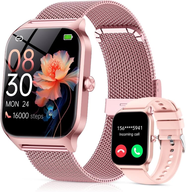 Montre Connectée Femme avec Appel Bluetooth, 1.85" HD Fitness Tracker Smart Watch, 120+ Modes Sportifs, Smartwatch avec Podometre Moniteur de Sommeil Fréquence Cardiaque SpO2 pour Android iOS-Or rose