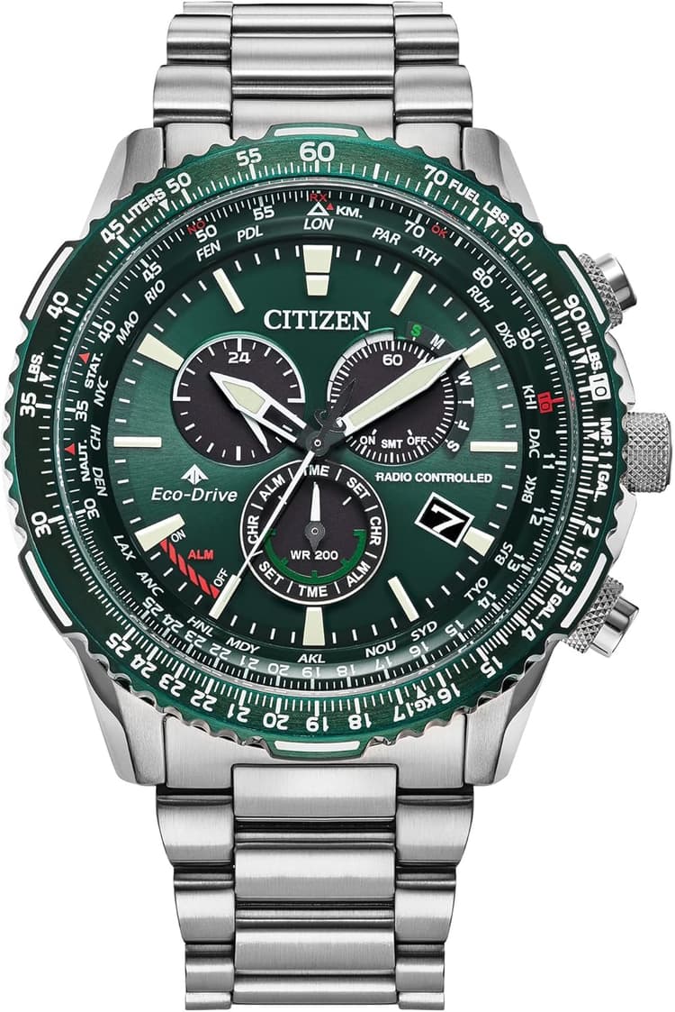 Citizen Eco-Drive Pilot Chronograph Watch with Atomic Timekeeping, 12/24HR, Power Reserve, Luminous Hands/Markers, Sapphire Crystal