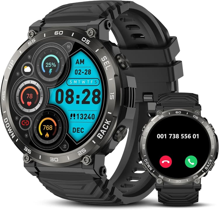 Montre Connectée Homme avec Appel Bluetooth, 1.52" S56 Smartwatch Moniteur Fréquence/SPO2, Moniteur de Sommeil, IP68 Waterproof Montre Sport Homme avec 110+ Sport Modes pour Android iOS