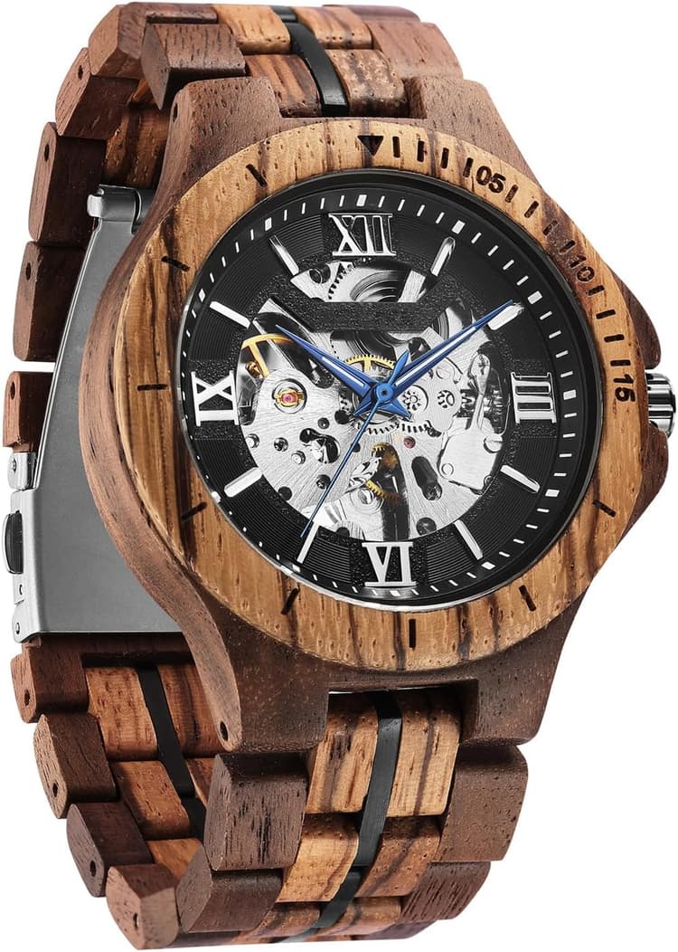 FORSINING Montre pour homme - Design classique - En bois - Automatique - Squelette - Montre mécanique lumineuse et étanche