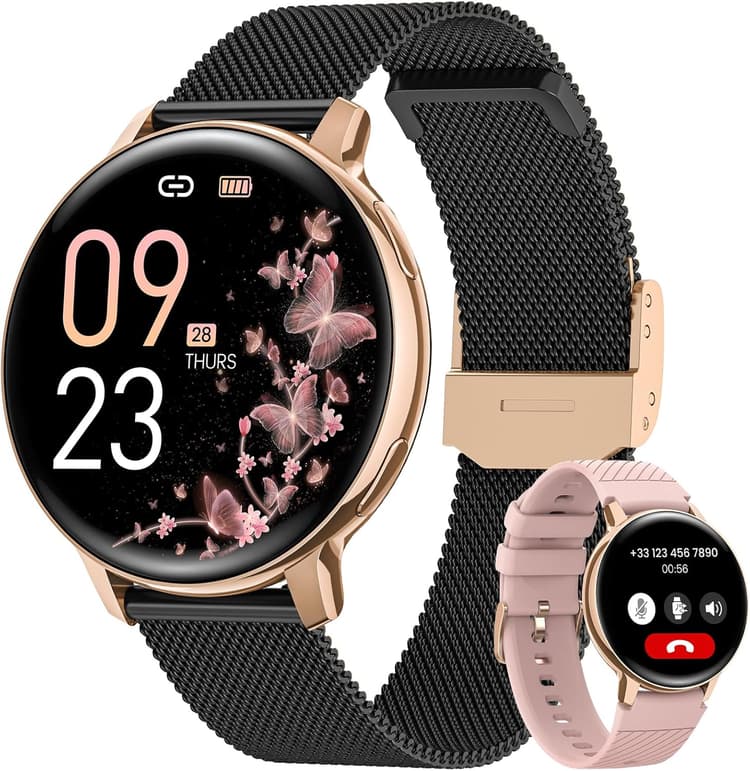Montre Connectée Femme avec Appel Bluetooth, 1.39" HD Smartwatch Santé Au Féminin, 120+ Modes Sportifs, Sommeil, Fréquence Cardiaque, SpO2, Calories IP68 Podometre Android iOS Or Noir