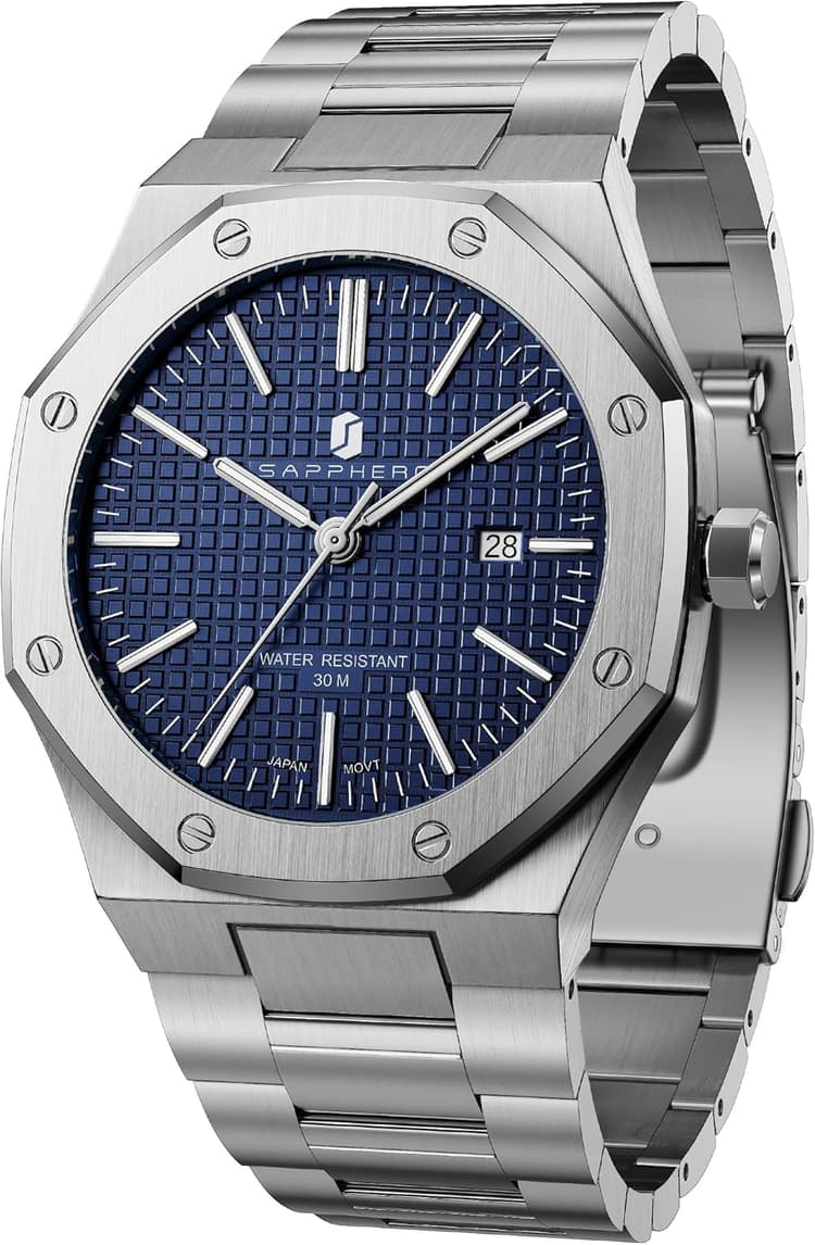 SAPPHERO Montres Homme Octagonal 10ATM Waterproof Business Casual Fashion Mens Japanese Quartz Stainless Steel Luminous Wrist Watch Gift for Men