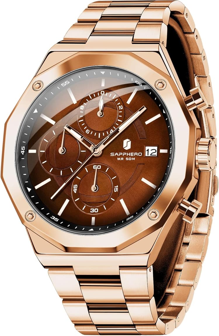 BY BENYAR Montre Homme Montres Bracelet pour Homme chronographe étanche avec Calendrier Luxe Sport habillée Cadeau Montres NoëlCadeau Fête des Pères Bracelet en Cuir/Acier Inoxydable